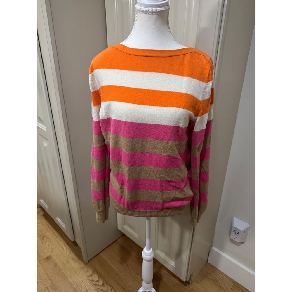 Joe Fresh Striped Sweater Orange White Pink Tan Size Medium Cashmere Blend